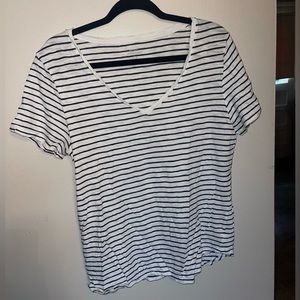 Black & White Striped V- Neck